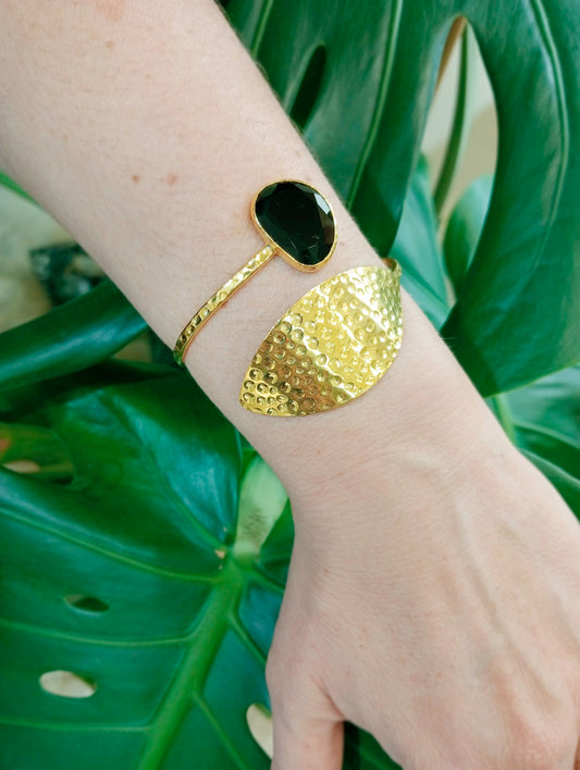 Bracelet jonc Feuille noire