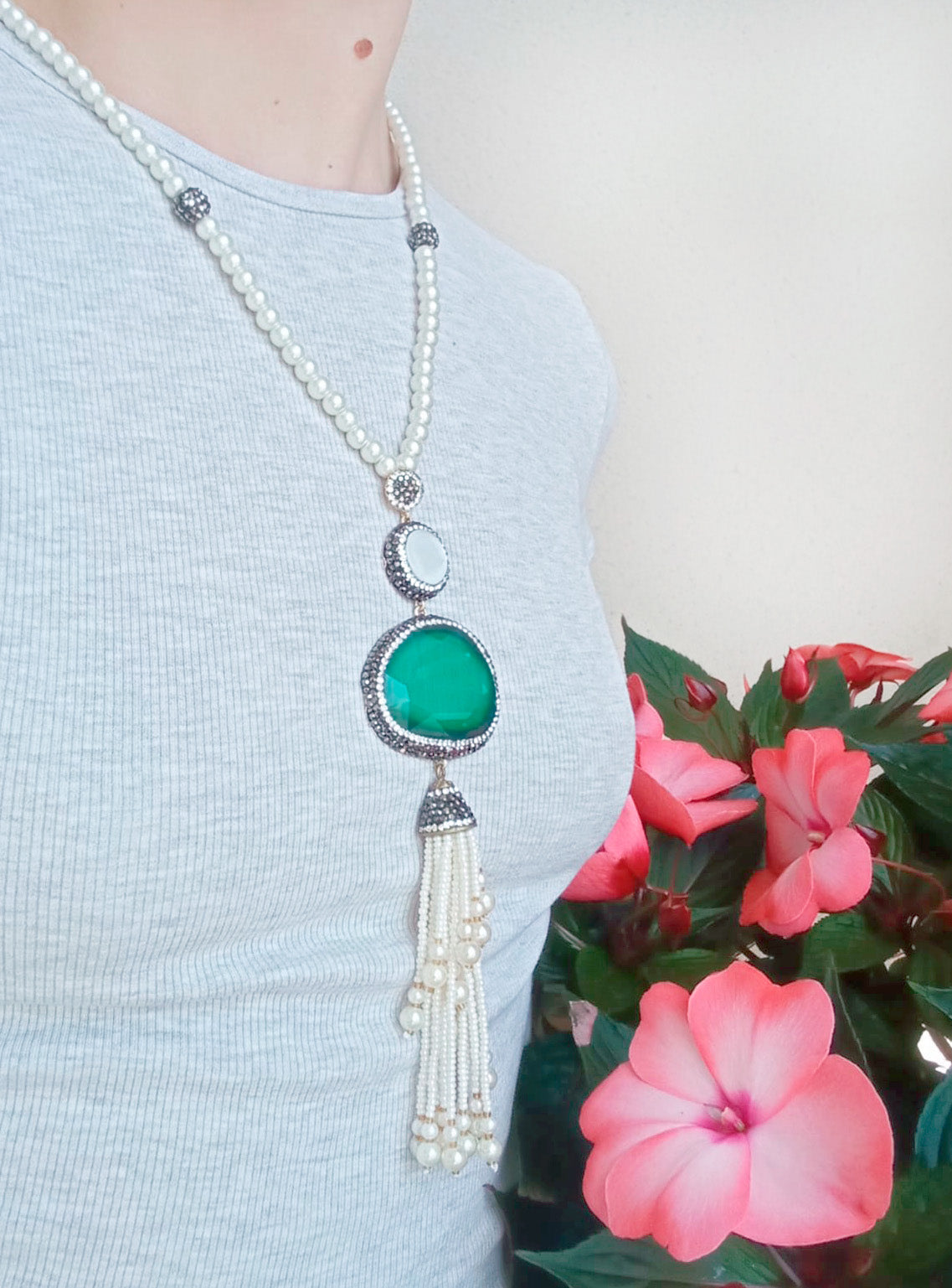 Sautoir en cristal vert